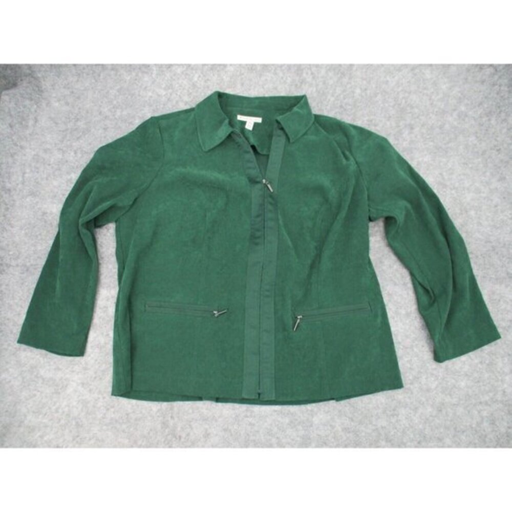JM Collection Womens Blazer 18W Green Zip Up Long Sleeves Preppy Zip Pockets